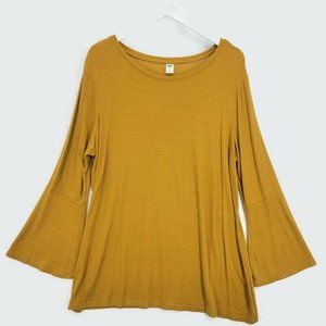 Old Navy Shirt Tunic Yellow Mustard Thermal Knit Flare Sleeve Boho